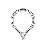 FANSING Surgical Steel Triangular Cubic Zirconia Septum Clicker Silver Septum Piercing Rings 16g Septum Jewelry 8mm Teardrop Septum Ring Hoop