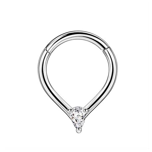 FANSING Surgical Steel Triangular Cubic Zirconia Septum Clicker Silver Septum Piercing Rings 16g Septum Jewelry 8mm Teardrop Septum Ring Hoop