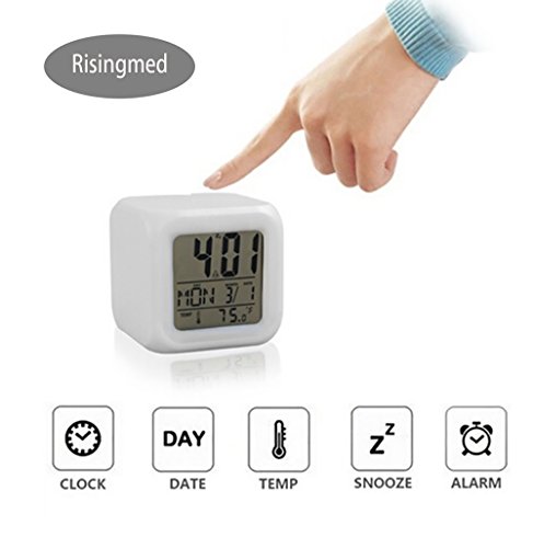 Risingmed Digital Alarma Termómetro LED Cambiar LCD Noche leuchtender Despertador 7 Colores Dados Reloj para niños y Adultos en el Dormitorio