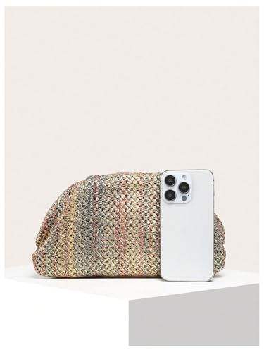 Image of Verdusa Women's Straw Woven Clutch Handbags Striped Dumpling Clutch Purses Dark Multicolor One-Size