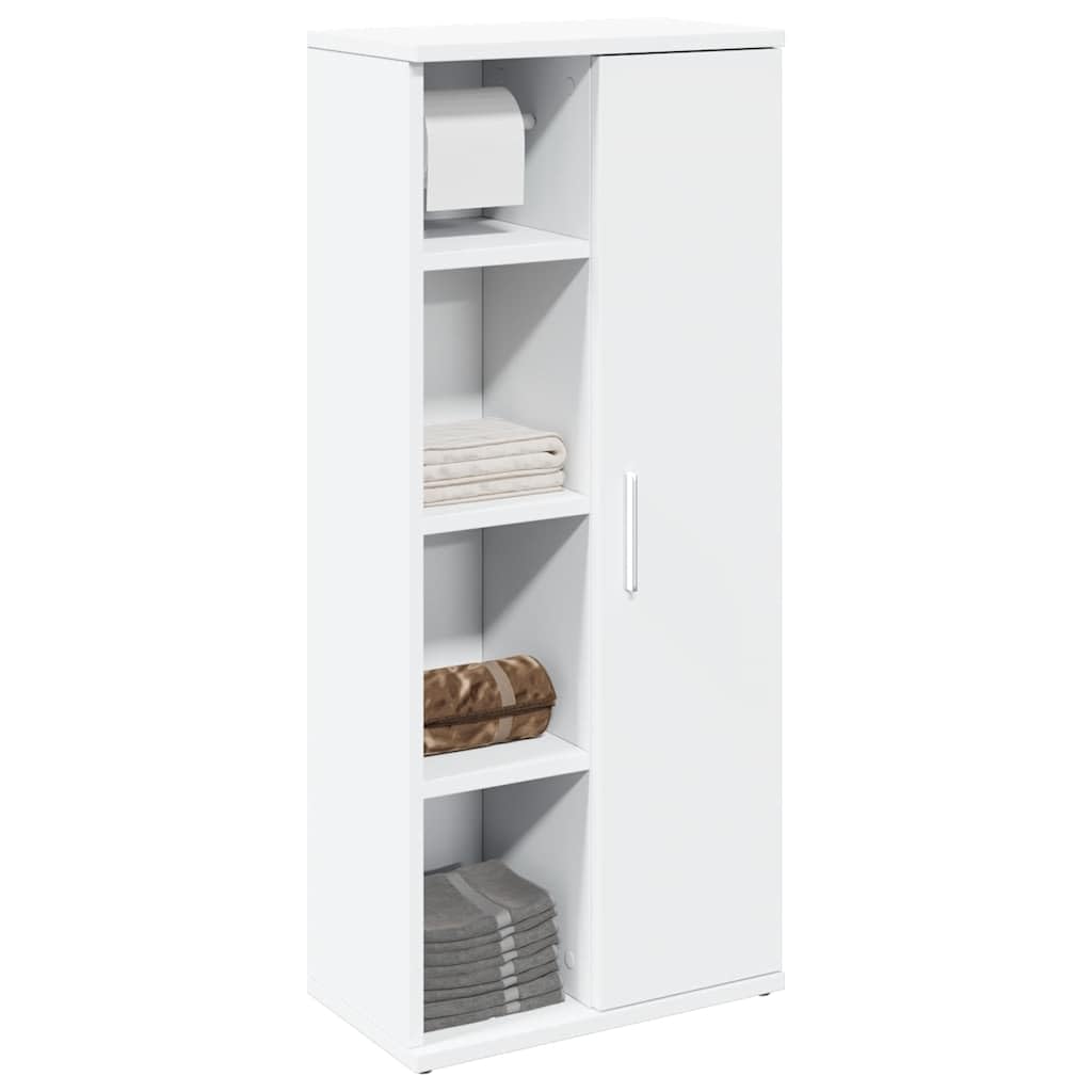 Armario de baño blanco con portarrollos ideal para optimizar espacios pequeños y aseos