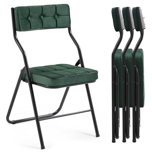 Villeston Padded Folding Chairs Set of 4 Heavy Duty Folding Chairs with Cushion Portable and Comfortable Sets for Dining Office Party Card Table Green