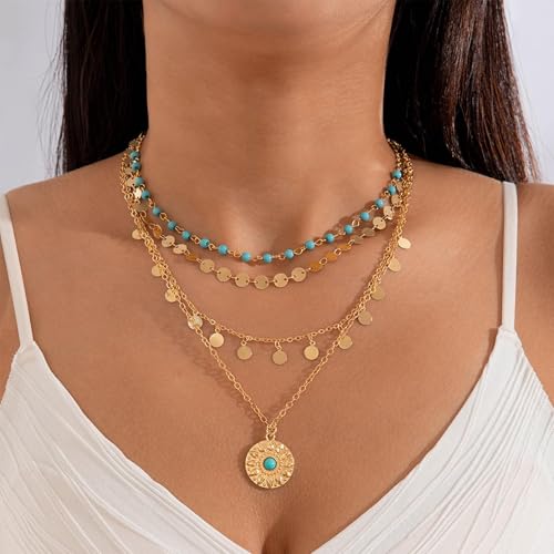 Western Jewelry for Women Gold Layered Necklace Cowboy Chic Boho Y Chain Turquoise Pendant Country Concert Outfit Cowgirl Accessories2