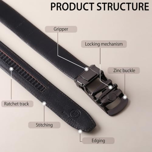 Image of HAYES LONDON Leather Ratchet Belt for Men | Adjustable No-Holes | Customizable Fit, Stylish & Effortless Buckle | Formal & Casual Wear Belts