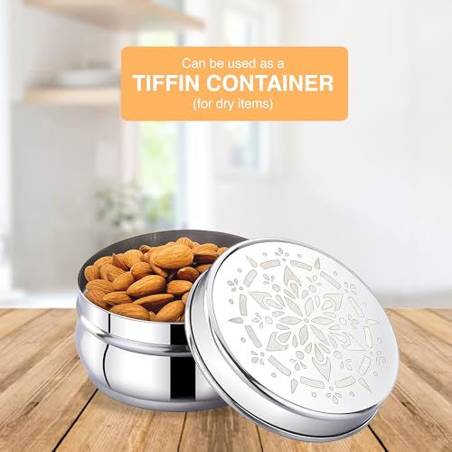 Image of Expresso Stainless Steel Small /Mini Box Dabba /Container /Storage Box, Laser Design, Set of 6 (100 Ml)