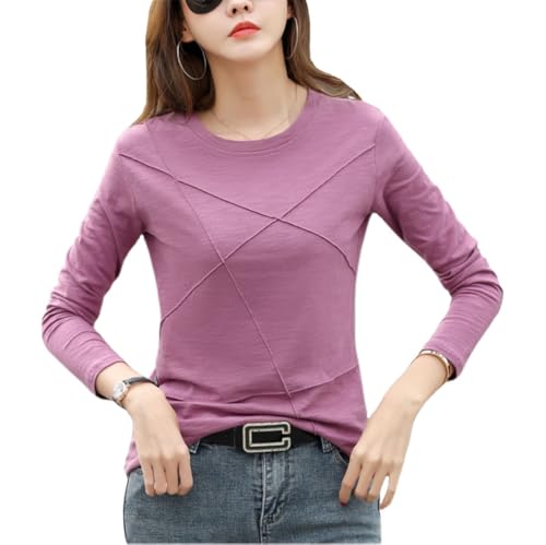 [OKJCON] tシャツ レディース 長袖 秋 綿 無地 おしゃれ 大きいサイズ (JP, アルファベット, M, ピンク)のサムネイル