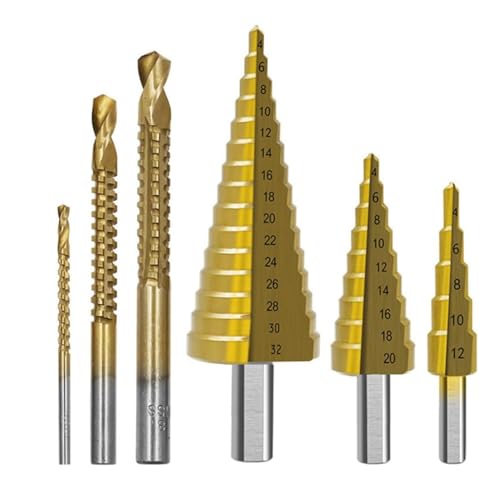 6PCS HSS Drill Bit Set with Case Titanium Coated 3 Sizes of Step and Twist Drill Bits for Metalworking, Woodworking, Hole Drilling BOGA