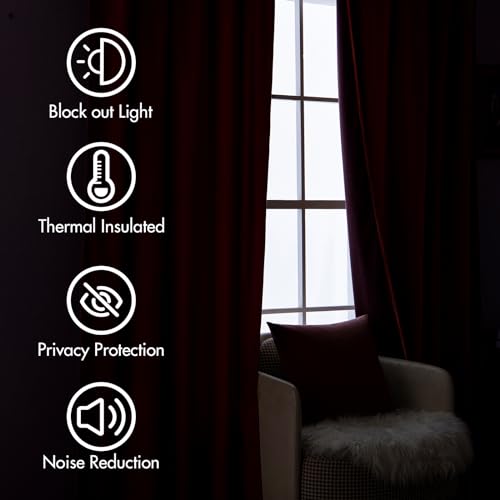 Image of MIULEE Velvet Curtains 52x72 inches 2 Panels Red Blackout Curtains | Luxury, Christmas Decor, Bedroom Living Room, Thermal Insulated, Super Soft Window Drapes, Rod Pocket & Back Tab