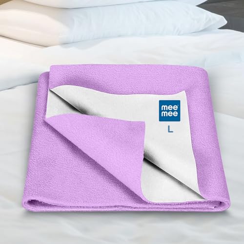 Image of Mee Mee Reusable Water Proof Cotton Bed Protector Sheet /Extra Absorbent Mat /Dry Sheets /Urine Sheet /Dry Mat Pack of 2 (Large, Purple)(100CmX140Cm)