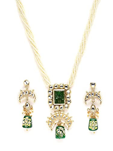 Image of Karatcart Red & Green Beaded Long Kundan Rani Haar Necklace Set for Women