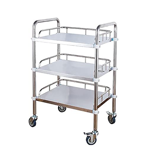 Carrito utilitario de acero inoxidable con ruedas silenciosas bloqueables para uso en laboratorio y servicio