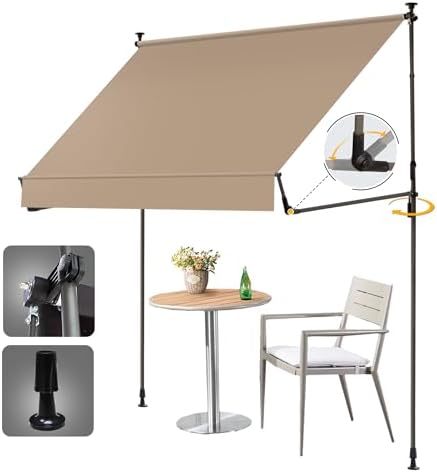 HOMEDEMO Manual Retractable Awning 118"x118" Foldable Side Bar 30°-180°,Outdoor Patio Awning Height Adjustable 82-118in Retractable Awning UV 50+ Protection,NO Drilling Awings for Backyard