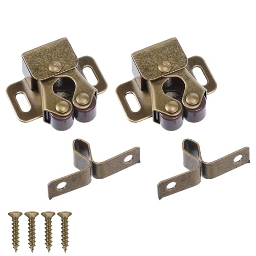 2 Pack Cabinet Latch Double Roller Catch, Heavy Duty Latch Hardware with Screws for Cupboard Closet Cabinet Door Kitchen, Bronze