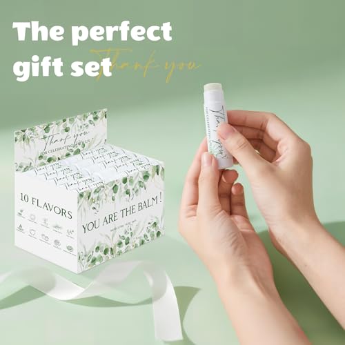 Image of 50 Pack Moisturizing Lip Balms Bulk Gifts Wedding Party Favors Thank You for Baby Shower Birthday Gift Beeswax Sage Green Eucalyptu for Celebrating With Us Gift 10 Flavors You Are The Balm Guests