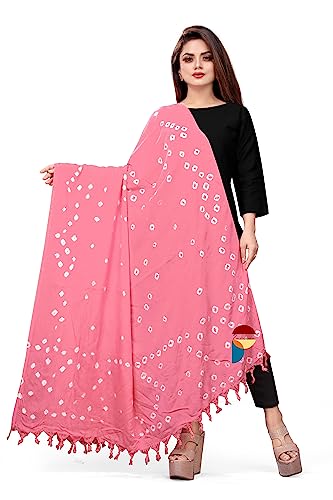 Image of Women Cotton Hand Printed Bandhani Design Dupatta | Ethnic Tie Die Print Dupatta (LENGTH 2.10M)