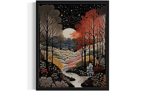 Winter Forest Unframed Wall Art Poster Print, Scenery Landscape American Folk Art, Naive Painting Decor Gallery 31 (Winter Forest, 20" L x 16" W, Unframed)