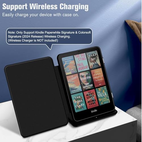 Image of MOCA Case for 7 Inch Kindle Paperwhite 12th Gen 2024 and Signature Edition, Slim Shockproof Clear Back Cover, Auto Sleep /Wake Protective Case (Glitter Black)
