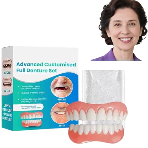 Advanced Silicone Reline Denture Set,Silicone Denture Set,Denture Silicone Reline Kit,Denture Reline Kit,Snap on Denture Reliner Kit,Upper and Lower Denture Sets for Men and Women.
