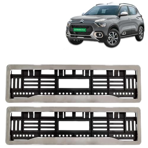 Image of KINGSWAY E-C3 Car Number Plate Frames Chrome for All 2024 Onwards Models of Cit-Ro-En Car Registration Plate Holders, Licence Plate Covers (Front and Rear), Universal Size 51.5 x 14.5 cm