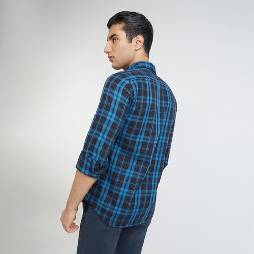 Image of Parx Men's Pure Cotton Checks Pattern Slim Fit Semi Cutaway Collar Full Sleeve Casual Shirt