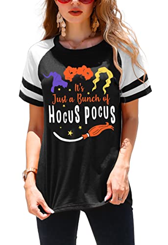 Womens Halloween Shirt Hocus Pocus Shirts Sanderson Witch Broom Graphic Tshirt Raglan Color Block Tops2