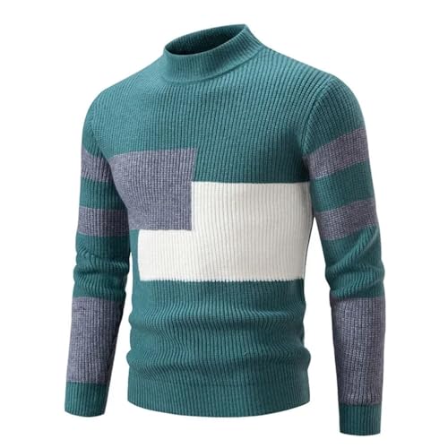 Men Contrast Patchwork Sweatwear Casual Crew Neck Sweater Long Sleeves Knit Pullover Tops4