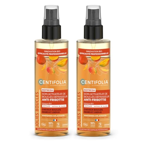 CENTIFOLIA | Cuidado activador de rizos anti-Frisottis orgánico | Define y redibuja los rizos | Sin enjuague, cabello rizado, rizado y rizado | vegano | Made in France | Lote de 2 x 200 ml