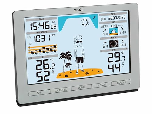TFA Dostmann Funk Wetterstation METEO JACK, 35.1097.01, inkl Außensender, mit Wettervorhersage, Luftdruck, Mondphase, Sonnenaufgang- & -untergang,...