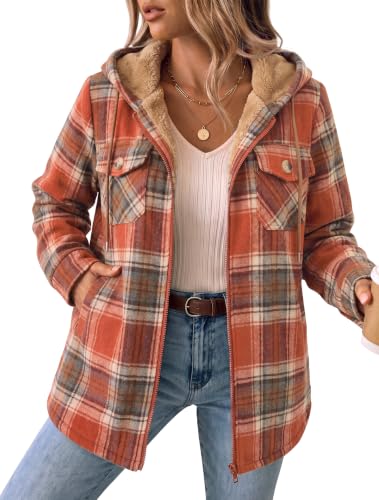 Image of Zeagoo Womens Flannel Hooded Jackets Halloween Plaid Shacket Thick Coat