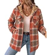 Zeagoo Womens Flannel Jacket Plaid Fleece Lined Shacket Hooded Winter Coats | Fleece jackets wome...