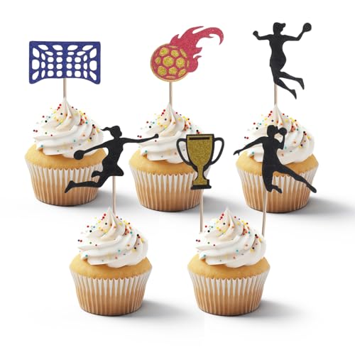 30 pièces Décoration de gâteau pour handball, décoration de fête sportive, topper de cupcake pour anniversaire de handball (handball féminin, 1)