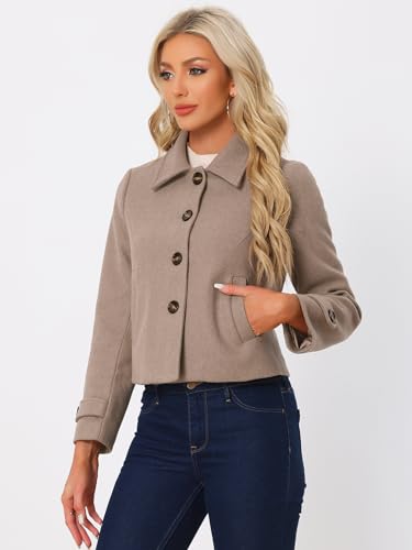 Allegra K Women's Turn Down Collar Long Sleeve Single Breasted Outwear Winter Pea Coat2