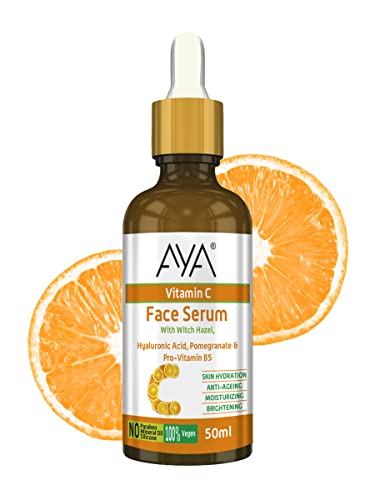 Image of AYA Vitamin C Face Serum for Glowing Skin 50ml | With Hyaluronic Acid, Witch Hazel, Pomegranate & Pro-Vitamin B5 | Brightening, Anti-Ageing, Hydrating & Moisturizing Serum | Vegan, Paraben-Free