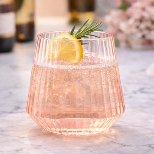 Image of 40 Pack Pink Disposable Plastic Wine Glasses 12 oz - Ribbed Stemless Cups