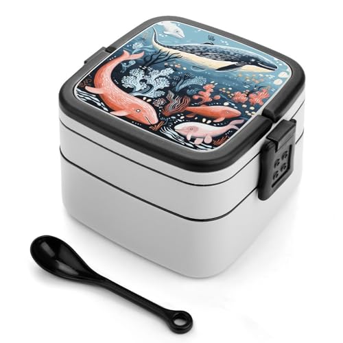 Design a prova di perdite: la scatola bento a doppio strato con guarnizione a doppio strato presenta un design ad anello in silicone a tenuta stagna che impedisce al cibo di fuoriuscire e gli odori. Seal Whale Octopus Fish Lunch Container mantiene pasti e snack con salsa fresca. Seal Whale Octopus Fish Lunch Box per donne e uomini è perfetto per ufficio o classe per lavoro, esercizio, campeggio, viaggi