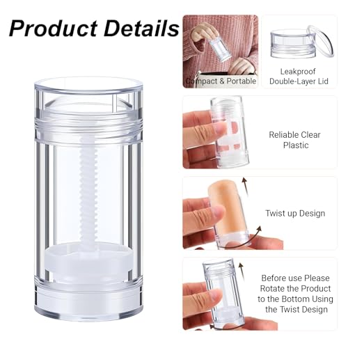 meleg otthon Empty Deodorant Containers, Twist Up Refillable Deodrant Containers Leak Proof Clear Deodorant Bottles Round Lip Balm Tubes for DIY Lipstick Crayon 30Pcs 30ml (Clear, 30ML)3