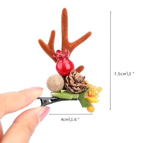 Gledola 2 works Christmas Headdress Reindeer Antlers Headband Ears Hair Accessory Clips Hair Hoop for Girl Beauty (Pomegranate) - Image 4