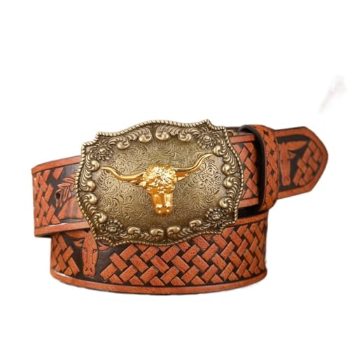 Ceinture de cowboy en cuir PU tressé pour homme avec boucle style western 3D