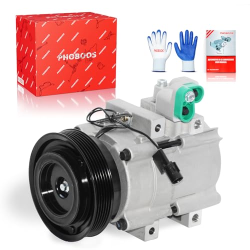 Image of PHOBOOS A /C compressor with Clutch Compatible with Hyundai Santa Fe 2001-2006 V6 2.7L, Sport Utility, Fast Cooling, Low Noise, Easy Installation, Ref.CO-10957C