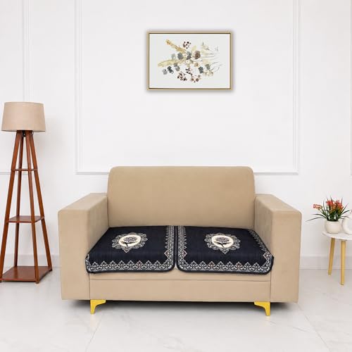 Image of Homerz Premium 'Maharaja Paradise Series' Sofa Cover | Net Fabric Sofa Cover | Washable, Anti-Dust Backed & Wrinkle Resistant Cover (Regal Flower, 2 Seater, Only Seat Cover)