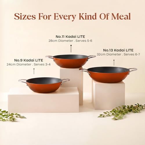 Image of CUMIN CO. Enamel Cast Iron Kadai LITE | 5.5L, 32 cm | 5 Years Warranty | Non Toxic Heavy Bottom Kadhai for Frying | Induction & Gas Compatible | Chemical Free Coating | Color: Rust