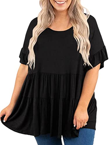 Genayge Women's Plus Size Ruffle Tunic Tops Summer Short Sleeve Loose T-Shirt Blouses
