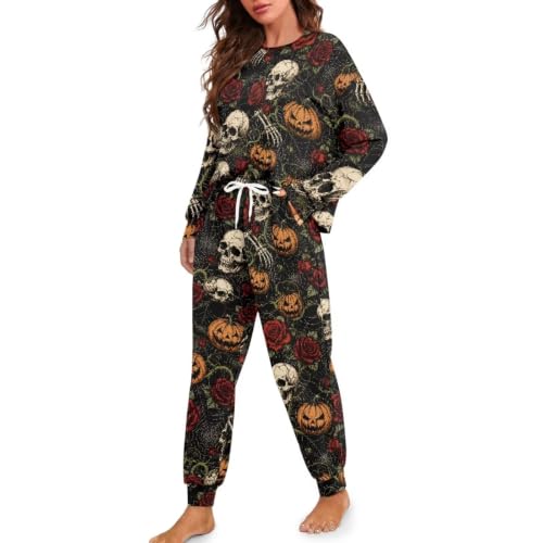 Image of Women's 2 Piece Printed Pajama Set Long Sleeve Sleepwear Set with Long Pants Casual Lounge Sets with Pocket