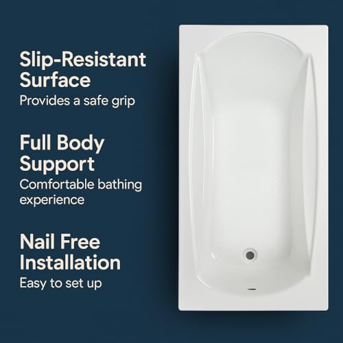 Image of Hindware Marina Bathtub for Bathroom | ABS Body | Floor Mount | White | Size: 4.99 x 2.51 x 1.48 ft (LxWxH) | 1 Year Warranty | Fixing Kit & Accessories Not Included