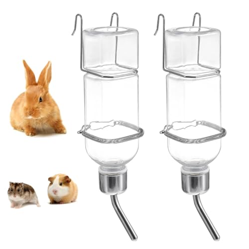 Botella de agua de conejo con soporte, paquete de 2 botellas de agua de conejo, botella de 350 ml, botellas de agua colgantes para conejos, cobayas, hámsters, chinchillas