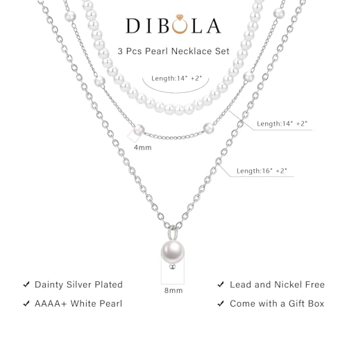 DIBOLA Gold Jewelry Set for Women, Dainty Layered 14K Gold/Silver Pearl Choker Necklaces and Earring Set Pearl Earrings Bracelets Wedding Bride Jewelry4