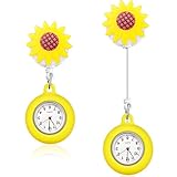2 Stück Sonnenblumen Krankenschwester Taschenuhr Einziehbare Schwesternuhr zum Aufhängen Tragbare Ansteckuhr mit Clips Niedliche Brosche Kitteluhr Arzt Pflegeruhr zum Männer Frauen