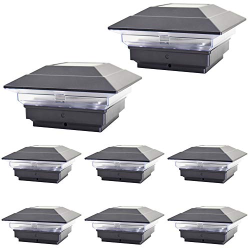 8 Pack Black Outdoor Garden 4 x 4 Solar LED Post Deck Cap Square Fence Light Landscape Lamp Lawn PVC Vinyl Wood