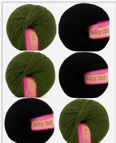 Image of Vardhman BabySoft Knitting Yarn | 100% Acrylic Wool | 4 Ply | Thin Knitting & Crocheting Hook Thread & Lightweight | Special Baby Wool | 150 Grams (6 Balls of 25g) | Machine Washable | Ideal for Blankets, Hats, Booties Ultra-Soft for Baby Sweaters, Blankets, Caps, Socks, Soft toys, Art & craft (Pine Green 37 + Black 21)