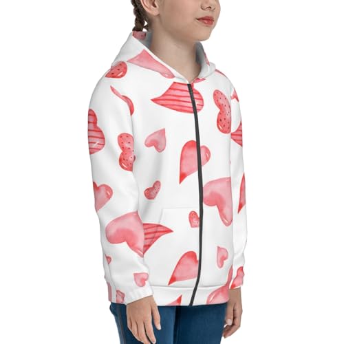 Pink Hearts Kid Hoodies Boys Zip Up Sweatshirts Girls Pullover with Pocket4